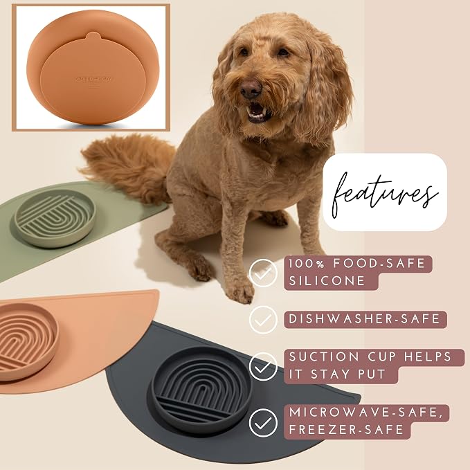 Should We Go? Slow Feeder Dog Bowls - Medium Size Silicone Slow Eating Dog Bowl for Puppies & Dogs with Suction Cup -Dishwasher-Safe, Lick Mat Design, Reduces Gulping,for All Breeds,7.5”x1.5”- Tan