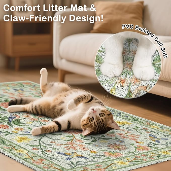 Unicorn Catcher 33"x22" Cat Litter Mat Non-Slip Washable Litter Box Mat | High-Density PVC Litter Catcher Mat Efficiently Traps Scattered Litter From Paws To Keep Floors Clean