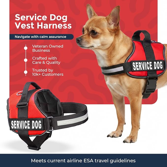 Industrial Puppy Service Dog Vest Harness - Durable & Adjustable Vest for Dog with Reflective Straps, Removable Patches, 50 ADA Cards, Handle & D-Ring, Travel and Daily Use,Bright Red, XS 16.5"-21.5"