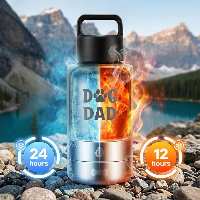 Dog Water Bottle 32oz, Insulated Stainless Steel Travel Water Dispenser with 2 Detachable Dog Bowls for Food and Water, Leak Proof Portable Pet Drinking Cup for Walking Hiking Camping