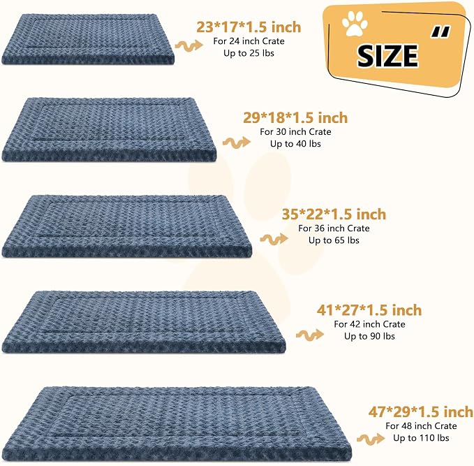 Dog Bed Mat Washable Reversible Dog Crate Pad Soft Fluffy Pet Kennel Beds with Anti-Slip Bottom Dog Cat Sleeping Mattress for Large Dogs, 41x27x1.5 Inch, Gray