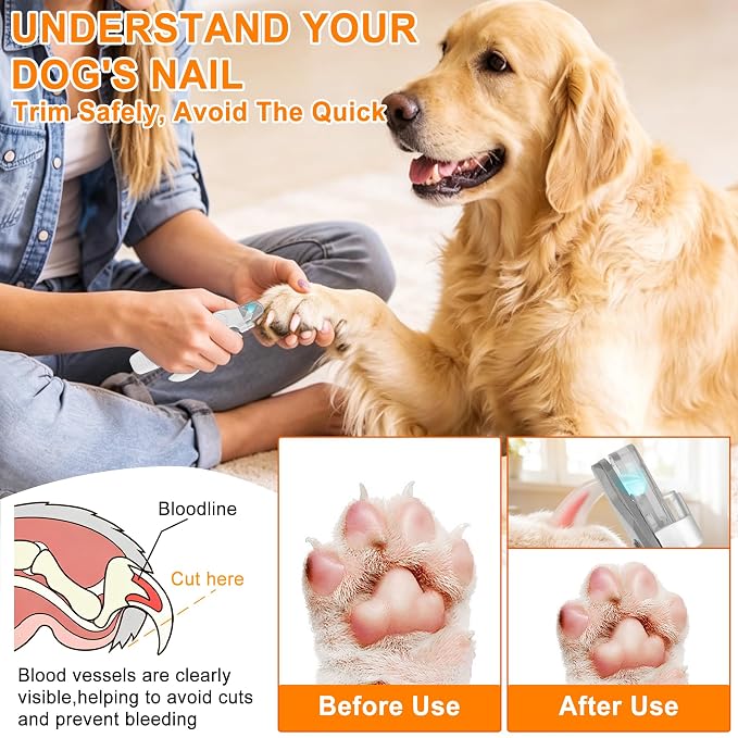 Dog Nail Clippers & Grinder with LED Light | 2-in-1 Quiet Pet Nail Grinder & Trimmer, USB Rechargeable, Splash Guard, for Small to Large Dogs & Cats