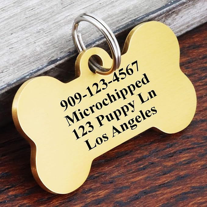Ultra Joys Personalized Dog Tags for Pets - Durable Stainless Steel Customizable Dog Cat ID Tags - Dog Tags for Safety Optional Engraved on Both Sides -Birth Flower Dog Tag Large, Gold