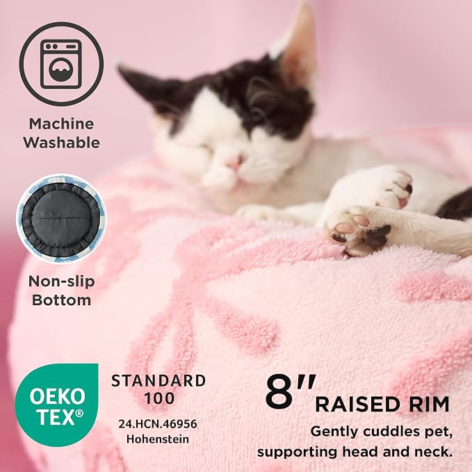LE SURE Shown on TV Donut Large Dog Beds - Round Cat Beds Indoor Anti-Anxiety Calming Gift for Pets, Washable Home Decor Cute Beds with Jacquard Shaggy Plush & Anti Slip Bottom, 36 Inch, Pink Taffy