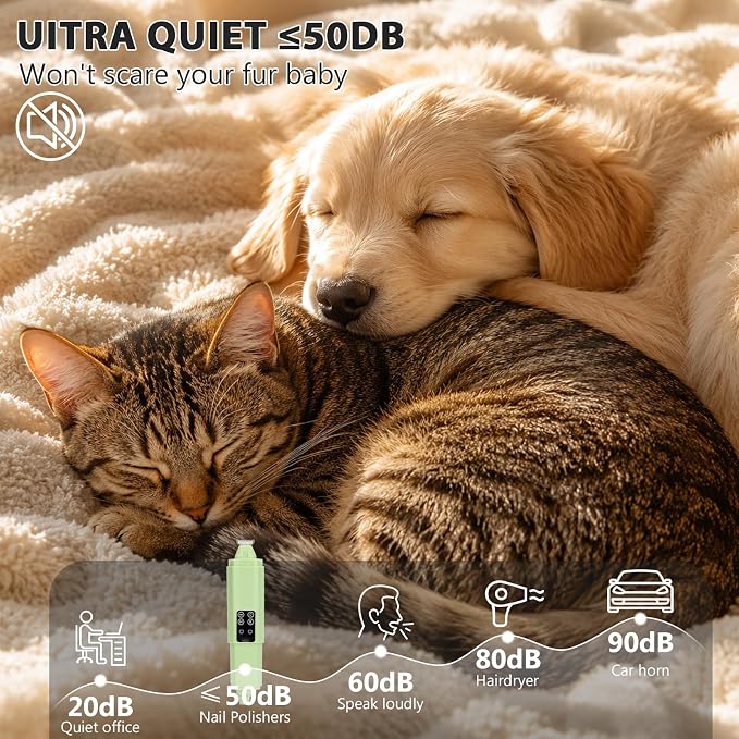 Dog Nail Grinder Quiet, 2-in-1 Paw Pad Trimmer with Light for Pets | 50dB Safe Electric Painless Grooming, 3 Grinding Ports for Paws, Faces, Ears and Body of Small & Medium Cats and Dogs