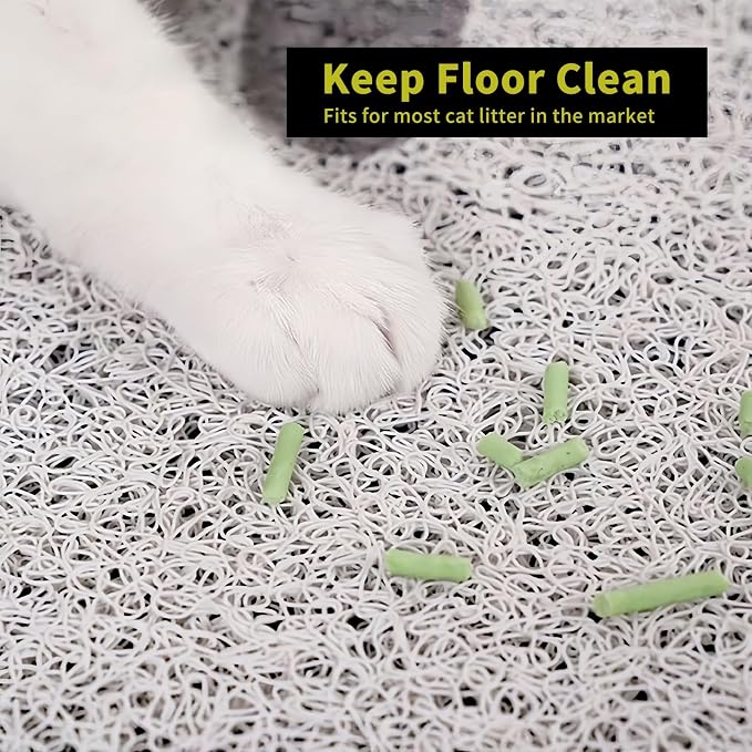 Cute Cat Litter Mat,24x16 Inch - Easy Clean, Anti Slip Trapping Mat for Box & Kitty Litter, Cute Small Rug, Indoor Cat Accessories,White