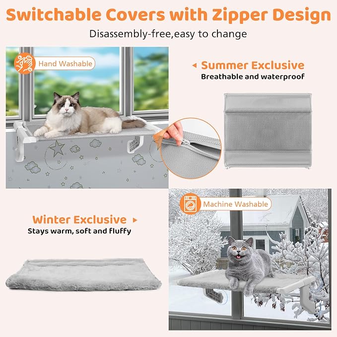 2-in-1 Fleece Adjustable Cat Window Perch, 22 x 13-in