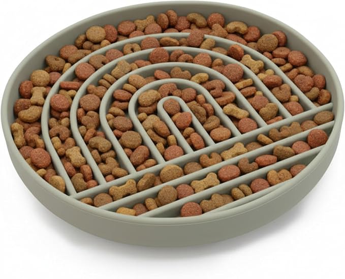 Should We Go? Slow Feeder Dog Bowls - Large Size Silicone Slow Eating Dog Bowl for Puppies & Dogs with Suction Cup -Dishwasher-Safe, Lick Mat Design, Reduces Gulping,for All Breeds,9.5”x1.5”- Sage