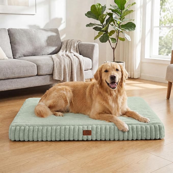 Orthopedic Dog Bed for Extra Large Dog, Waterproof Pet Bed for Crate,Non-Slip Bottom and Egg-Crate Foam with Removable Washable Cover Crate Bed,Green,41"x27"x4"