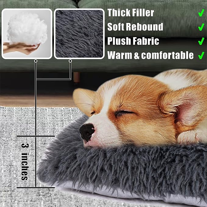 Machine Washable Dog Bed, Deluxe Plush Dog Crate Pad and Cat Bed, Anti-Slip Bottom Kennel Pad Mat, Fuzzy Pet Beds for Large, Medium, Small Dogs Breeds (Dark Grey, 36.0"L x 24.0"W x 3.0"Th x 1 Pack)