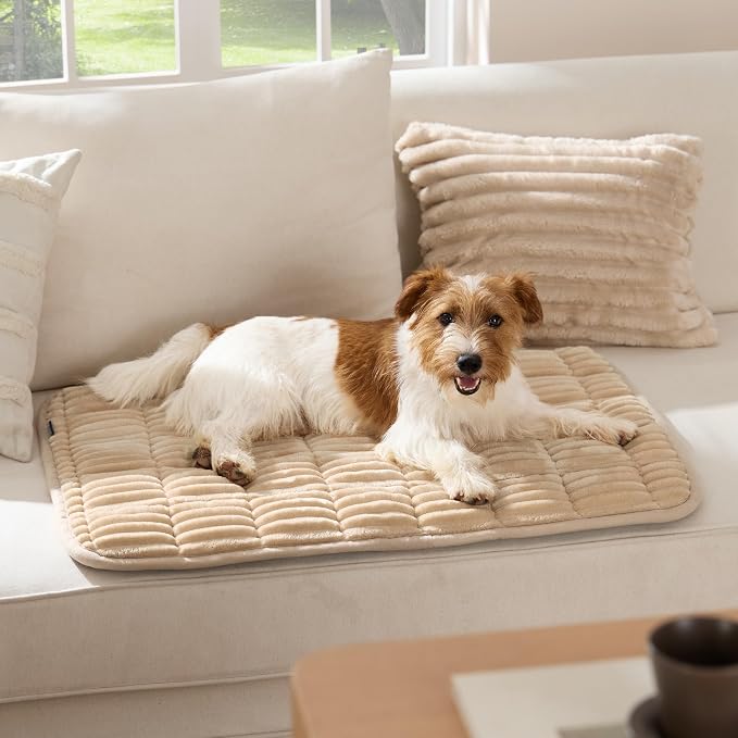 Bedsure ComfyFleece™ Washable Dog Crate Pad,Soft Fluffy Medium Pet Mat,30" | Thin Kennel Pad for Crates Topper,Flat Corduroy Fleece Pads for Dog Cages,Nonslip Bottom,Not Chewproof,Sandy Beige