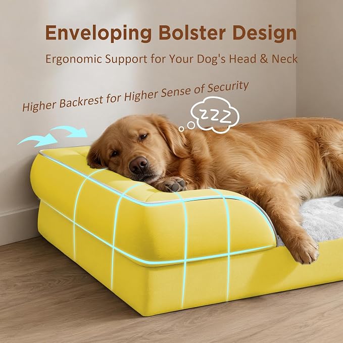 Comfort Expression Orthopedic Dog Bed for Extra Large Dogs with Bolster | Waterproof Dog Couch Bed with Washable Cover & Non-Slip Bottom, Supportive Egg Crate Foam Big Dog Bed, 53x42Inch