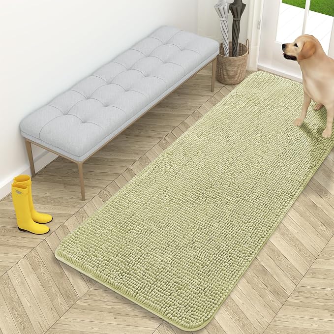 OLANLY Dog Door Mat for Muddy Paws 59x24, Super Absorbent Chenille Mud Mat | Vanilla, Absorbs Moisture and Dirt, Non-Slip Machine Washable Doormat, Quick-Drying Indoor Entryway Floor Carpet for Dogs
