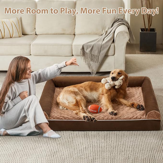 BFPETHOME Orthopedic Washable XXL Dog Bed for Senior Dog Cozy Sleep | Extra Large Waterproof Big Soft Pet Couch Bed for Dogs Relax with Removable Cover Supportive Egg Crate Foam Brown 48x35 Inch