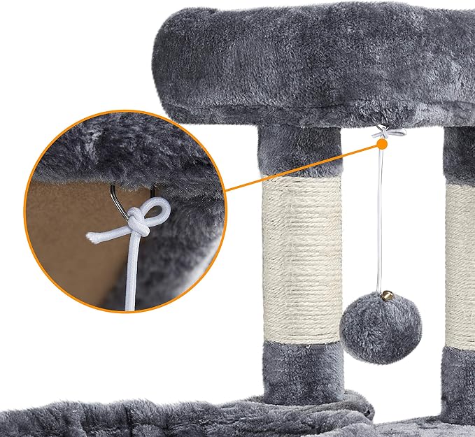Topeakmart Cat Tree, 42in Multi-Level Cat Furniture with Perch, Scratching Posts, Hammock & Condo, Dark Gray