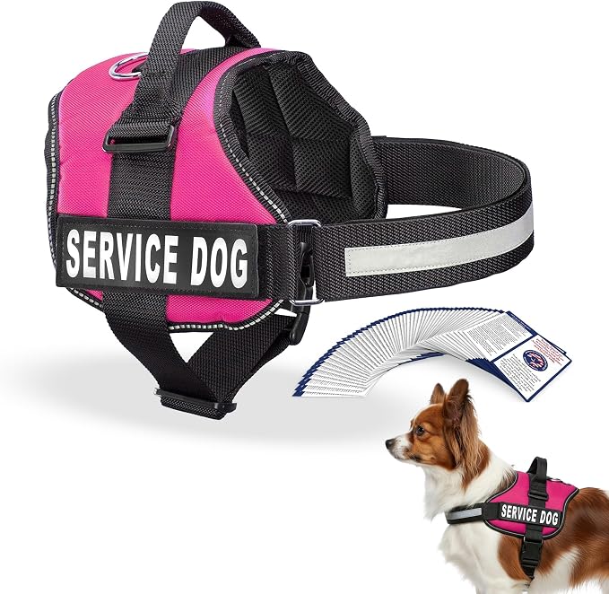 Industrial Puppy Service Dog Vest Harness - Durable & Adjustable Vest for Dog with Reflective Straps, Removable Patches, 50 ADA Cards, Handle & D-Ring, Travel and Daily Use, Hot Pink, XXS 13.5"-17"
