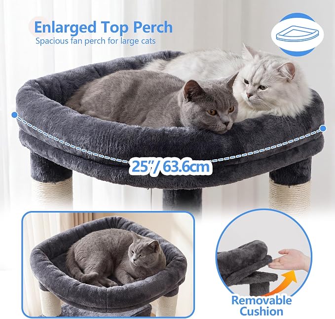Heybly 53.1" Corner Cat Tree for Large Cats – Interactive Play HCT029G | Sturdy Cat Tower with Cozy Cat Condo, Fan-Shaped Top Perch, Basket, Hammock & Solid Base, Smoky Gray