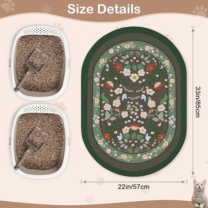 Bienbee Cat Litter Mat, 33" x 22" Dense Trapping Mesh for Litter Boxes | Litter Box Mat with PVC Mesh, Waterproof &Urineproof, Non-Slip Grip, Soft On Kitty Paws and Easy to Clean to Protect Floor