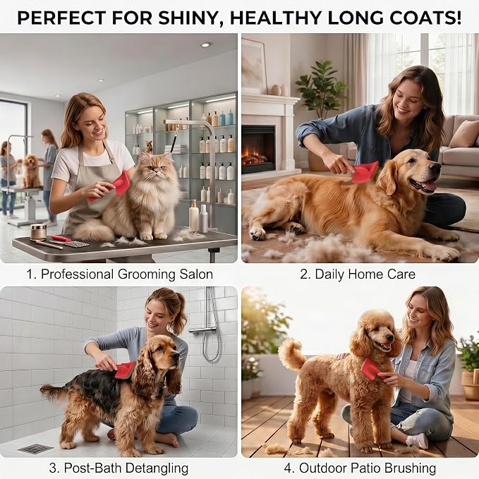 Wooden Long Pin Slicker Brush for Large Dog, Poodles & Doodles Long Hair | Grooming, Fluff & Detangle Heavy Dense Wavy Curly Coats to Easily Prevent Severe Hair Matting During Shedding Seasons