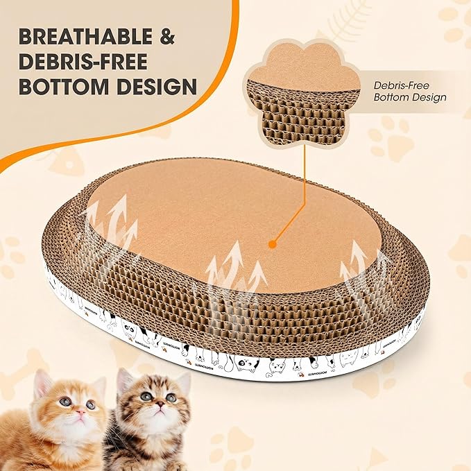 3 Pack Oval Cardboard Cat Scratcher & Lounger Bed, High-Density Cat Scratching Board & Lounge Bed, Ergonomic Scratch Pads for Indoor Cats Claws Care, Furniture Couch Protector from Cat Claws