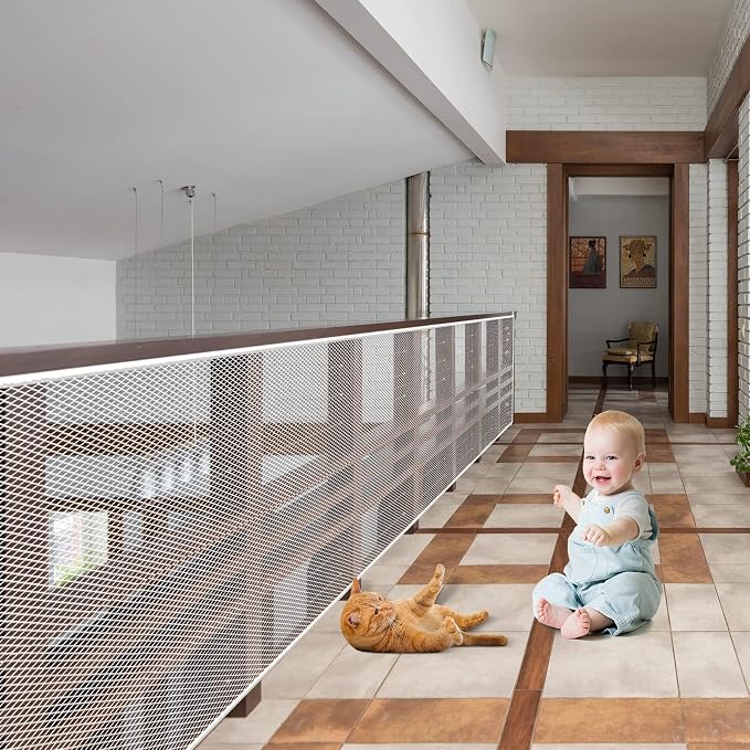 Baby Gate for Stairs, Banister Guard for Kids, Pets, Toys, 2 Set 15ft L x 2.66 ft HMesh Netting Safety Net for Balcony Rail Stair, Stairway Net Safety Products for Indoor & Outdoor (White)