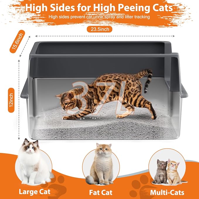 Stainless Steel Litter Box with Lid, XL Metal Cat Litter Box with Removable High Sided Enclosed, Foot Pedal & Scoop & Litter Mat for Big Cats, Anti-Urine Leakage, Non-Stick Bottom, Easy Cleaning