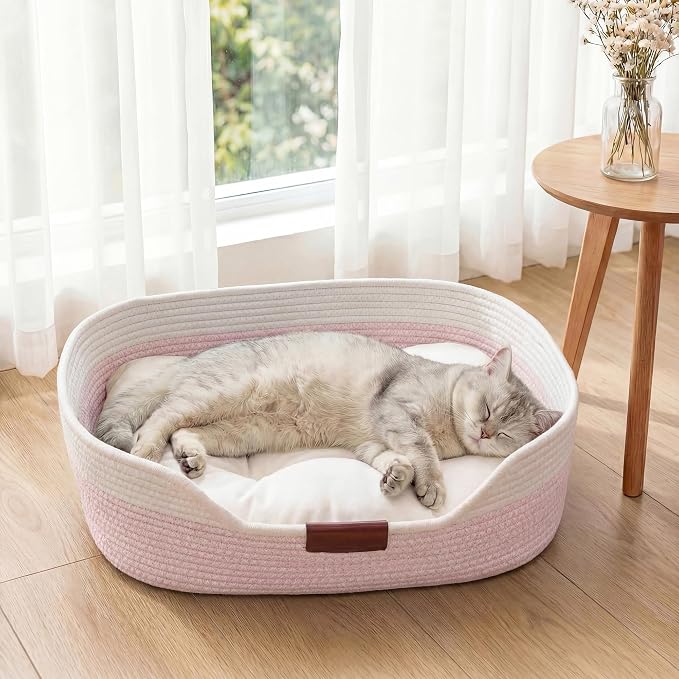 YOUDENOVA Cat Bed Basket with Removable Cushion,Stimulicat Handwoven Cat&Dog Basket,Cat Beds for Indoor Cats Couch, Kitten Bed for Medium and Large Cat, All Season Universal