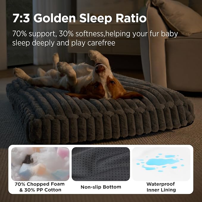 Bedsure ComfyFleece™ Fluffy XL Dog Bed, Extra Large Crate Pillow 41x27 Grey | Aesthetic Crate Bed for Balanced Support Cute Chopped Foam Pad with Removable Washable Cover Non-Slip Waterproof Cozy Pet Mat