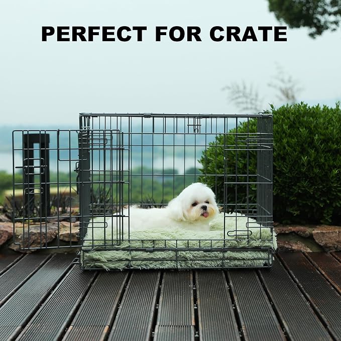Bedfolks Waterproof Dog Crate Bed, Plush Small Dog Pad, 23"x18", Sage Green | Faux Fur Plush Cover, Removable Washable Outer, Waterproof Inner Lining, Non-Slip Base, Crate Pad and Dog Pillow