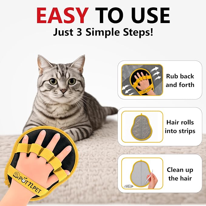 Pet Hair Removal Glove for Dogs & Cats – Reusable Electrostatic Magic Brush Five Finger Grooming Mitt, Washable Pet Hair Remover Tool for Laundry, Couch, Carpet, Car Seat, Clothing & Furniture | Reusable & Washable, No Refills Needed