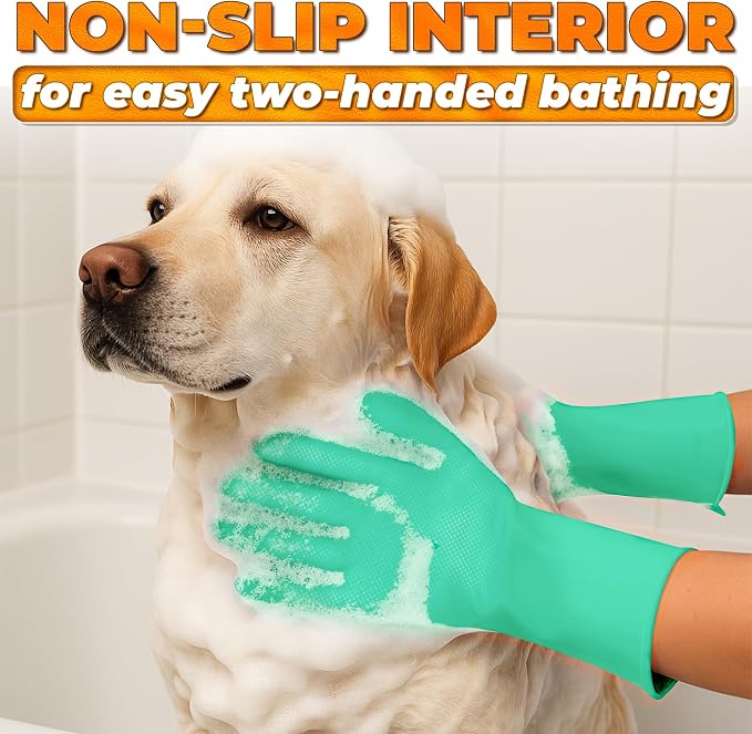 Cat and Dog Washing Gloves, 1 Pair, 11.6 in, Silicone (Turquoise) | Dog Shampoo Gloves, Pet Bath & Grooming Mitt, 3000 Soft Bristles, Removes Loose Hair, Saves Shampoo, Massage, Wet or Dry