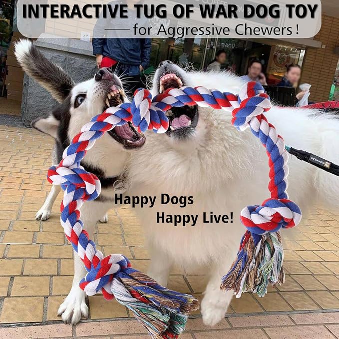 XIGOU Dog Rope Toys for Large Dogs Aggressive Chewers, Dog Chew Toys for Large Breed Indestructible, Heavy Duty Tough 3 Feet 5 Knots Dog Toy, Sturdy Rope toy for Dogs Tug of War Dog Toy Teeth Cleaning