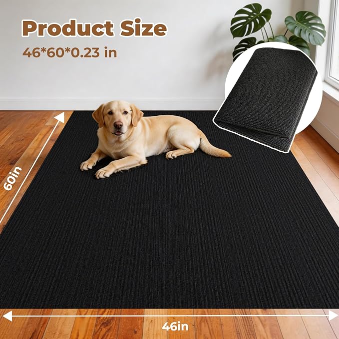 Dog Crate Mat, 46 in X 60 in Dog Playpen Mat Kennel Mat | Waterproof Non-Slip Reusable Washable Floor Protector Extra Large cages Puppy Pee Pad for Under Dogs Crate Black
