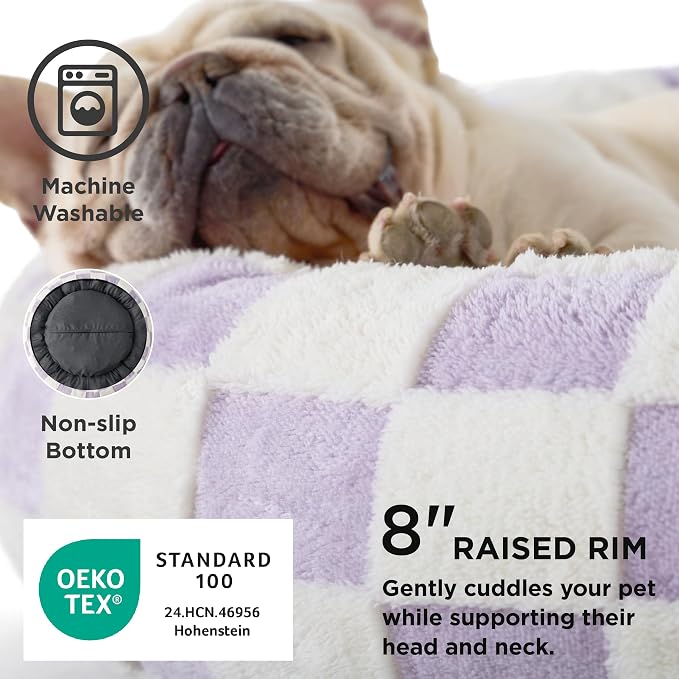 LE SURE Shown on TV Donut Large Dog Bed - XL Round Cat Beds Indoor Anti-Anxiety Calming Bed Present for Pets, Washable Cute Bed with Jacquard Shaggy Plush & Anti Slip Bottom, 36 Inch, Purple