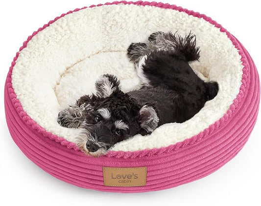 Love's cabin Round Donut Cat and Dog Cushion Bed, 24in Pet Bed for Small or Medium Dogs, Anti-Slip & Water-Resistant Bottom, Soft Durable Fabric Pet Beds, Washable Calming Cat Bed Hot Pink