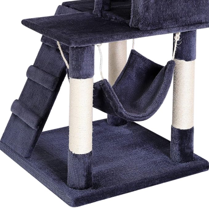 lionto Scratching Tree for Cats with Hammock & Tunnel, Height 52,4 in, cat Tree with sisal Rope & Soft Plush, Cozy Lying Areas & Caves, Suitable for Small & Large Cats, Dark Gray