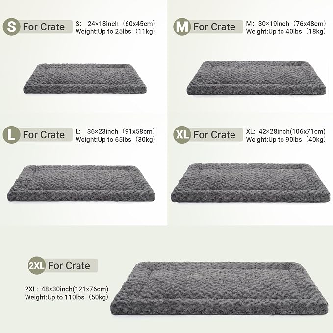 Exsnugy Washable Dog Bed Mat Large Size Fluffy Pet Crate Pad 42x28 XL | Non-Slip Bottom Kennel Beds Ultra Soft Comfy Sleeping Mattress for Large Medium Small Dogs Gray