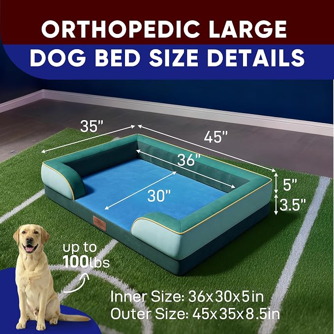 Comfort Expression Orthopedic Dog Bed for Extra Large Dogs with Bolster | Waterproof Dog Couch Bed with Washable Cover & Non-Slip Bottom, Supportive Egg Crate Foam XL Pet Bed, 45x35 Inch