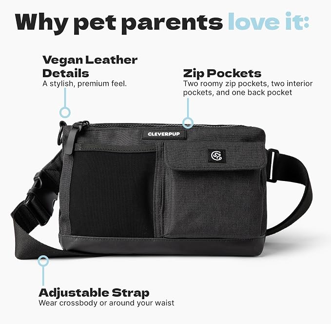Dog Walk & Train Sling Bag - Hands-Free Dog Walking & Training Bag with Treat Pouch, Poop Bag Holder & Phone Pocket - Crossbody or Fanny Pack, Adjustable Strap - Graphite