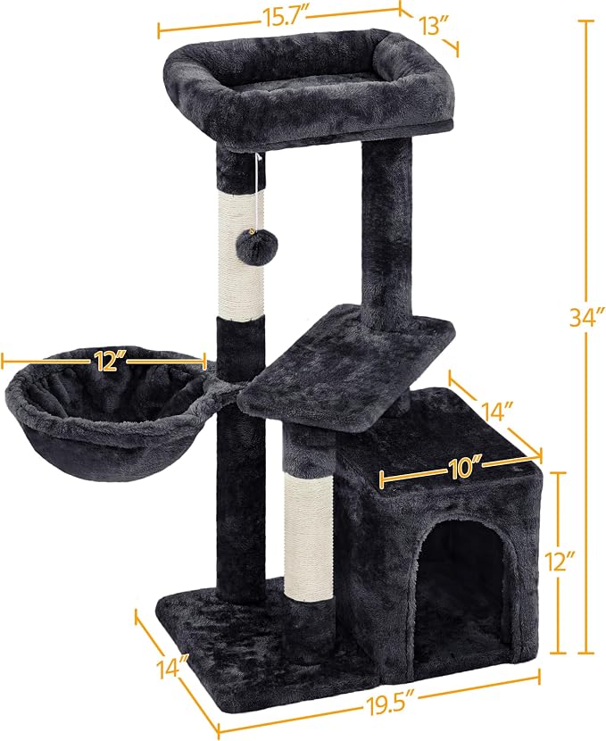 Topeakmart 34in Cat Tree Cat Tower Scratching Posts Modern Bed Cat Furniture for Indoor Cats and Kittens as Pet House Activity Center with Warm Condo, Fluffy Nest, Large Platform, Comfy Basket