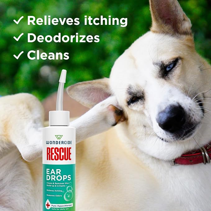 Wondercide Rescue - Ear Drops for Dogs and Cats - 4 oz | Cleans and Removes Wax Build-Up and Irritants for Pets - Relieves Itching and Redness with Pure Hypochlorous