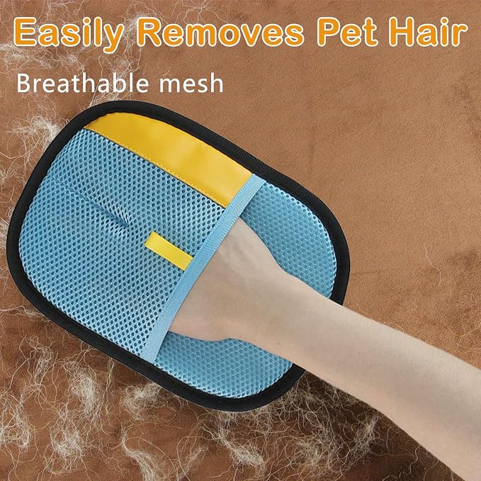 Thickened Pet Hair Removal Glove for Fabric Surfaces, SkyBlue | Easy-On 2-Finger Design; Secure Stay-Put Fit; Easy Hair Pickup; Reusable Design; Sofas, Beds, Carpets, Pet Beds and Car Seats