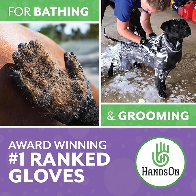 H HANDSON Pet Grooming Gloves - Patented #1 Ranked, Award Winning Shedding, Bathing, & Hair Remover Gloves - Gentle Brush for Cats, Dogs, and Horses (Mono Green, Small)