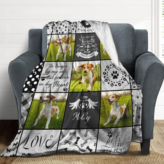 Artsadd Personalized Blanket with Picture in Memory of Dog Custom Photo Blanket Memorial Pet Loss Sympathy Gift