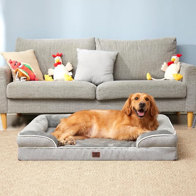 EHEYCIGA Orthopedic Dog Beds for Extra Large Dogs 44x32Inch, Polyurethane Foam XL Pet Bed with Sides, Non-Slip and Egg-Crate Foam Big Dog Couch Bed with Washable Removable Cover, Grey
