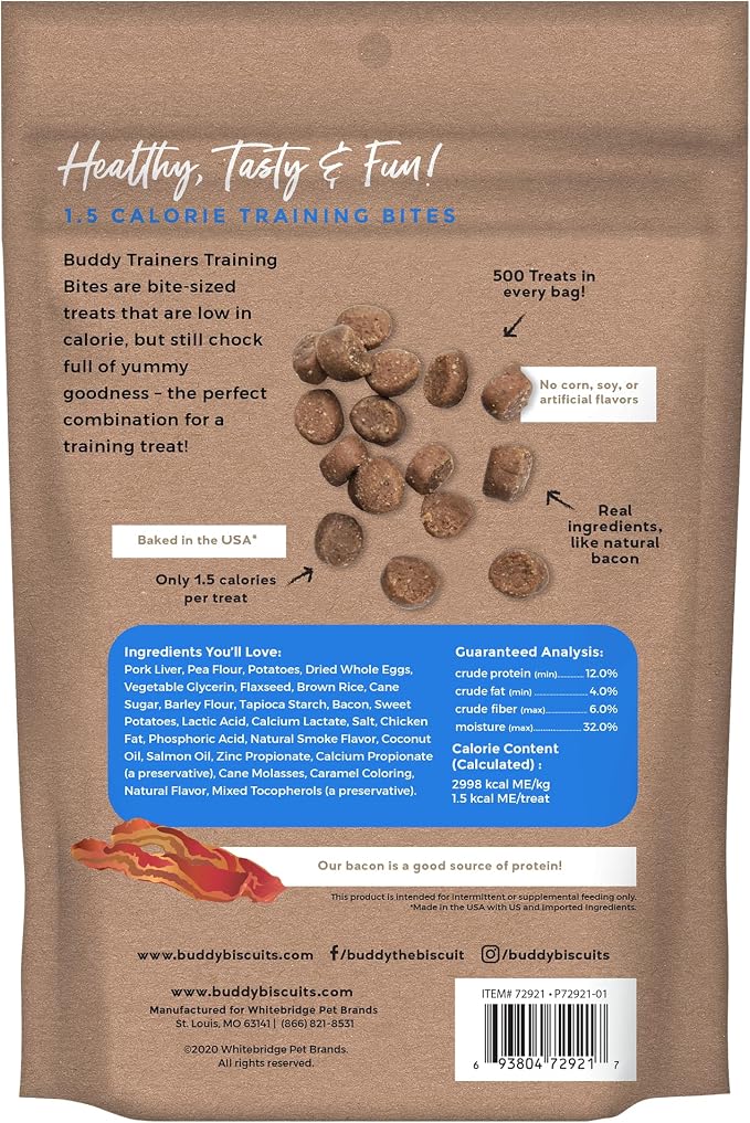 Buddy Biscuits Trainers Training Bites Soft & Chewy Dog Treats, Bacon, 10 oz. Pouch (Pack of 2)