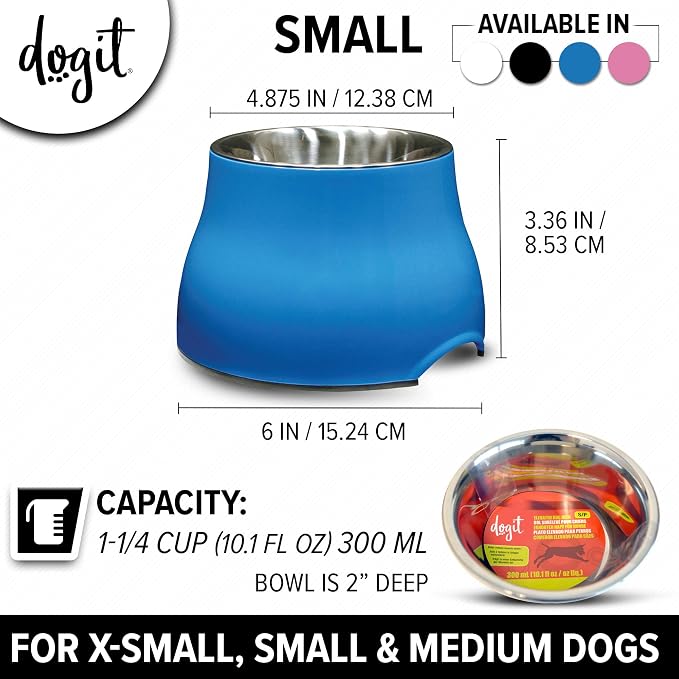 Dogit Elevated Dog Bowl, Stainless Steel Dog Food and Water Bowl for Small Dogs, Blue, 73743
