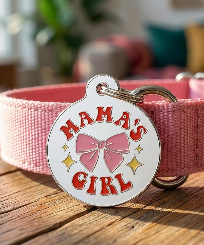 Bad Tags Personalized Dog and Cat ID Tags in 25+ Designs and 2 Sizes - 5 Lines of Custom Engraved Text - Funny Cute Personalized Pet Tags (Mama's Girl, Small (1 inch))