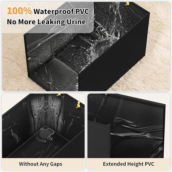 Aokeyee Black High Side Cat Litter Box Enclosure Splash Guard | All-Inclusive Waterproof, 27.16x21.65x16.53, Foldable Anti-Leakage Dust Control