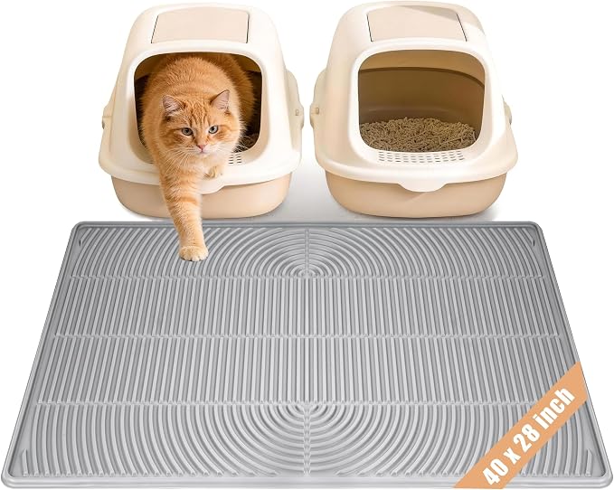 Silicone Cat Litter Mat, 40" x 28" Extra Large Cat Litter Trapping Mat for Litter Box with Raised Edge, Waterproof Cat Litter Tray Mat for Scatter Control, Soft on Kitty Paws, Non-Sip, Easy to Clean
